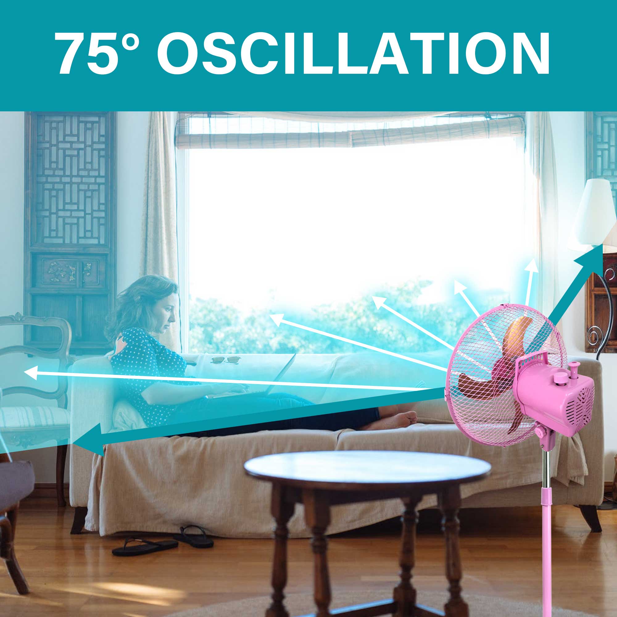 Brentwood F-12SMPK 3-Speed 12” Oscillating Stand Fan, Pink