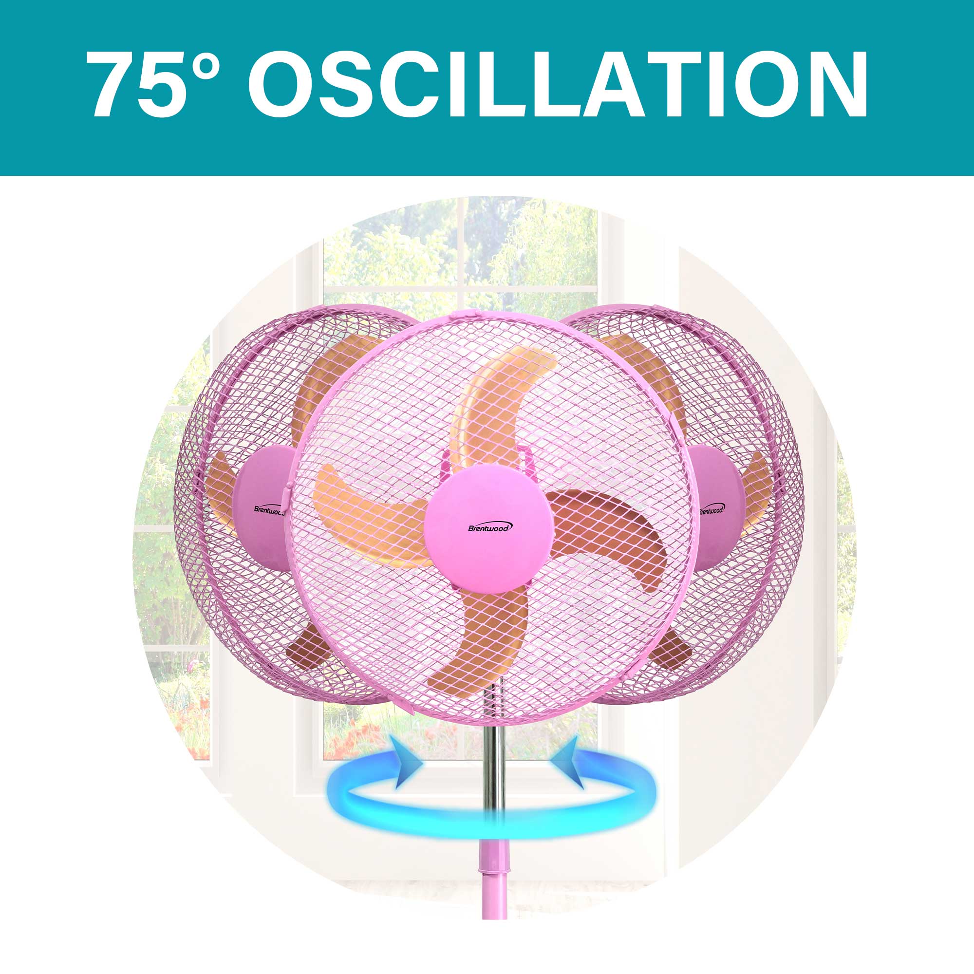 Brentwood F-12SMPK 3-Speed 12” Oscillating Stand Fan, Pink
