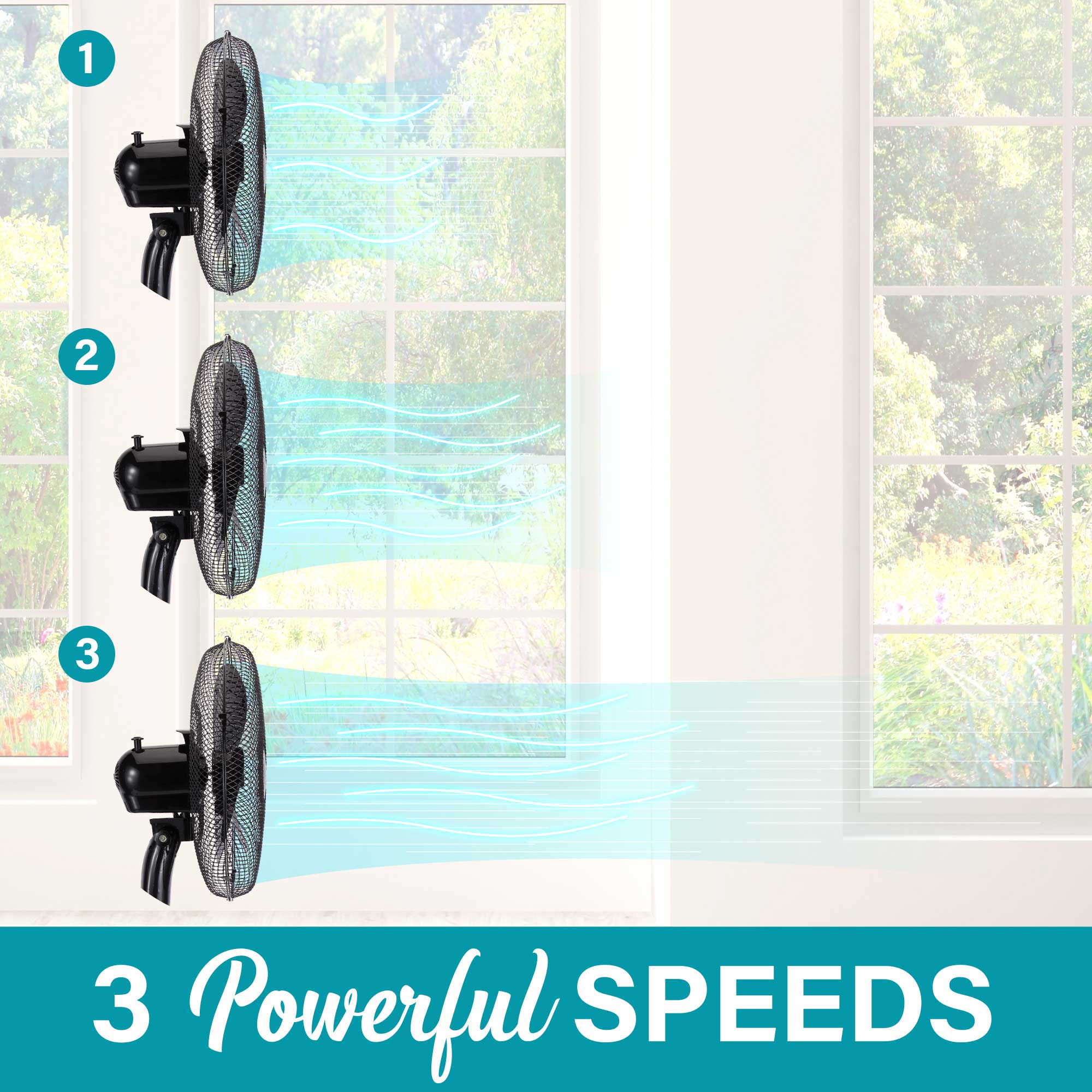 Brentwood Kool Zone F-16SMB 3-Speed 16” Oscillating Stand Fan, Black