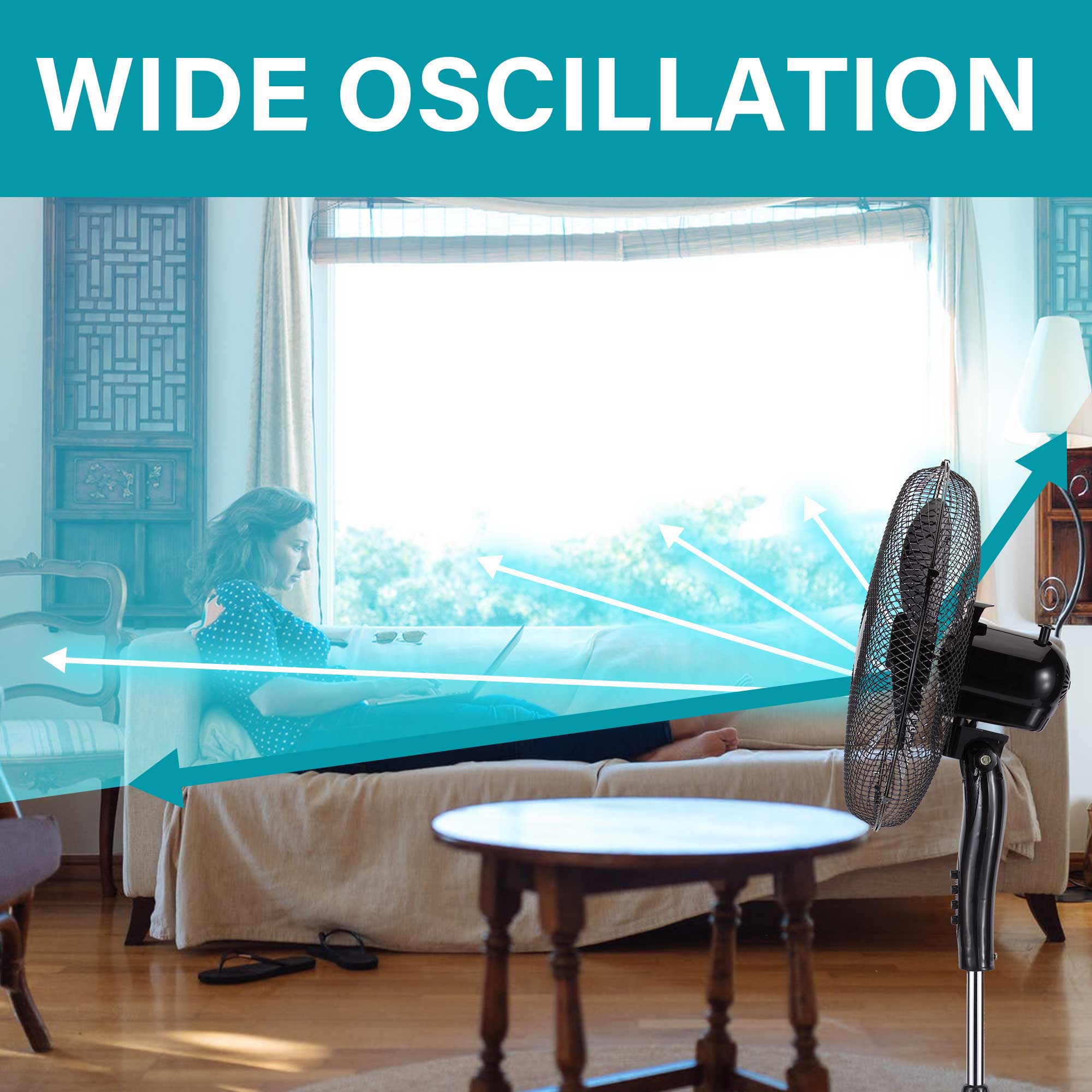 Brentwood Kool Zone F-16SMB 3-Speed 16” Oscillating Stand Fan, Black