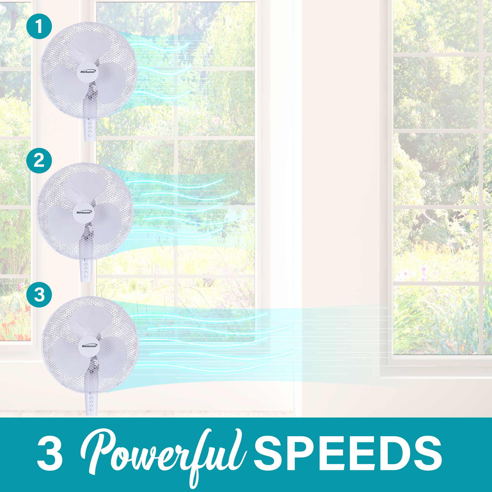 Brentwood Kool Zone F-16SMW 3-Speed 16” Oscillating Stand Fan, White