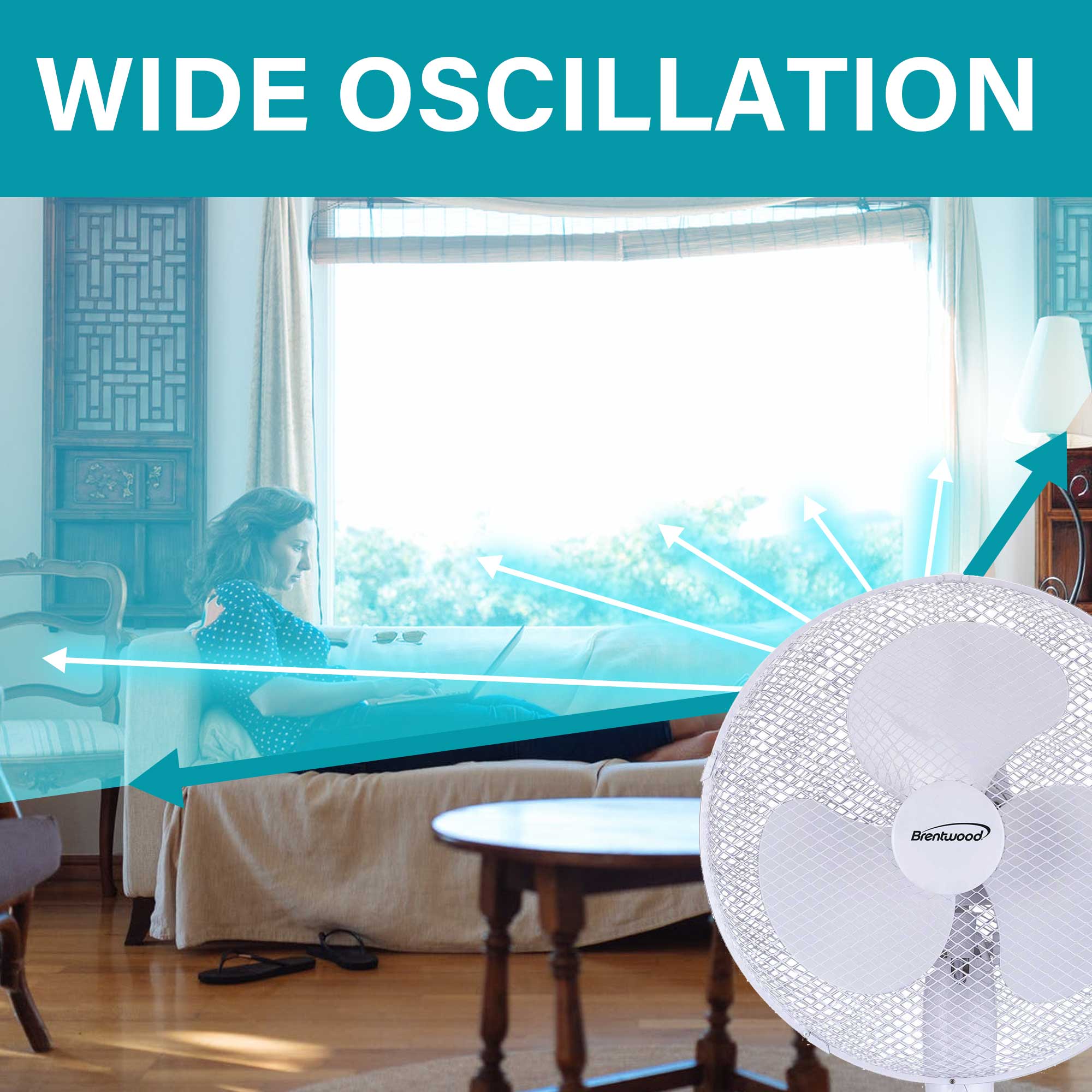 Brentwood Kool Zone F-16SMW 3-Speed 16” Oscillating Stand Fan, White