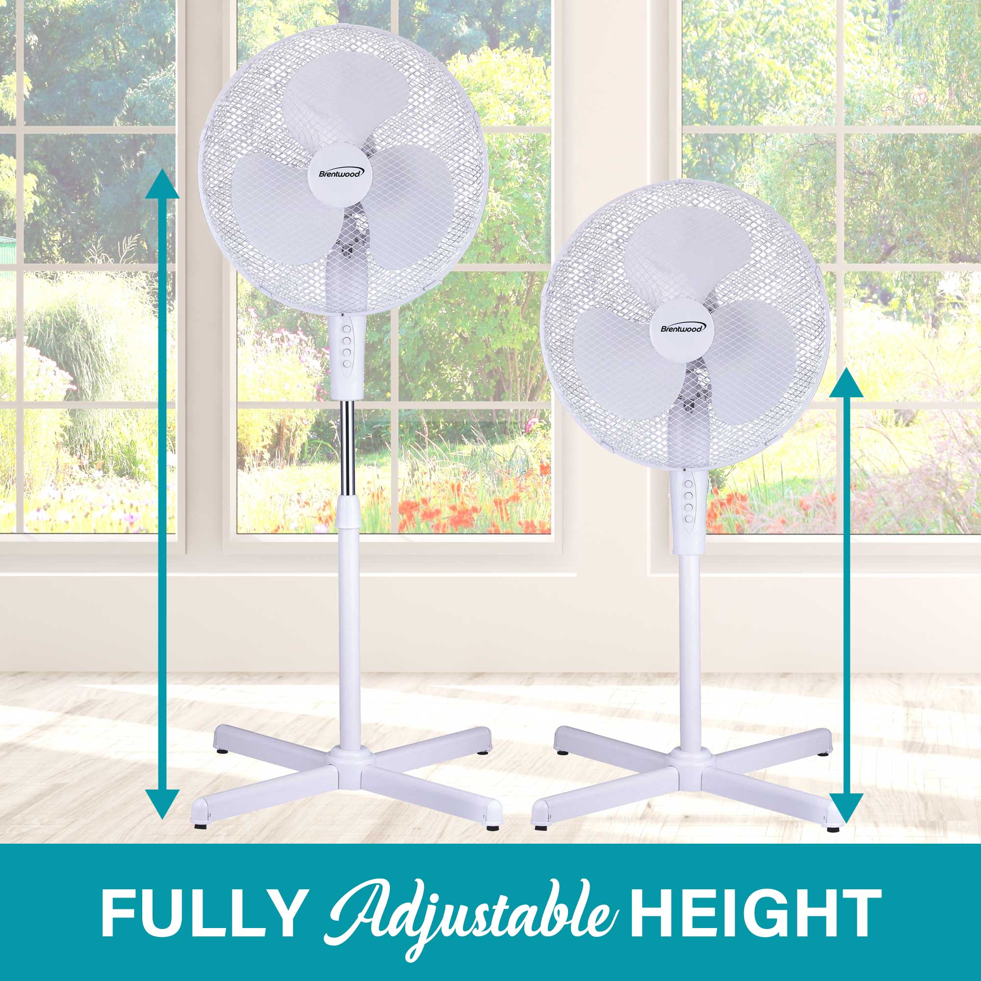 Brentwood Kool Zone F-16SMW 3-Speed 16” Oscillating Stand Fan, White