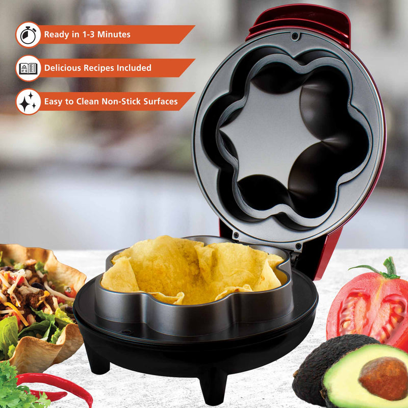 Brentwood TS-257R 10-Inch Electric Tortilla Taco Bowl Maker for Tostadas, Salads, Appetizers, Dips, and more, Red