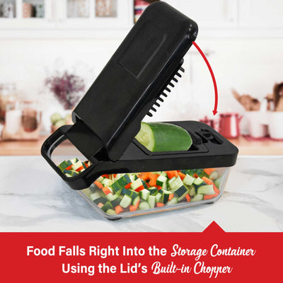 Brentwood KA-5026BK All-in-One Food & Vegetable Chopper, Mandoline Slicer, and Cheese Grater with 4.25-Cup Storage Container and 8 Interchangeable Stainless Steel Blades, Black