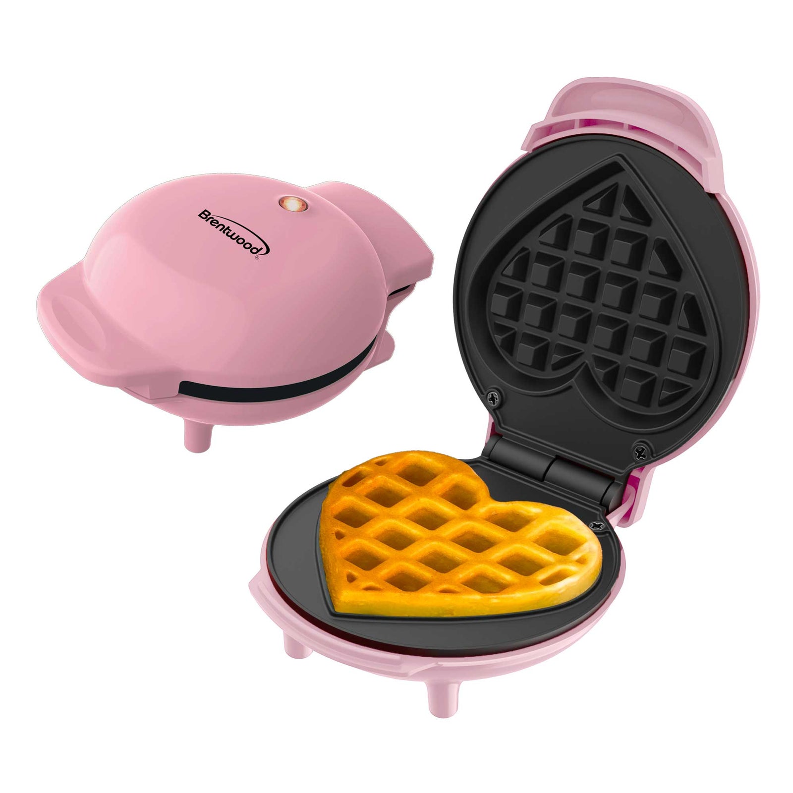 Brentwood TS-2144PK Non-Stick 4” Mini Maker for Waffles, Keto Chaffles, Hash Browns, and More, Heart, Pink