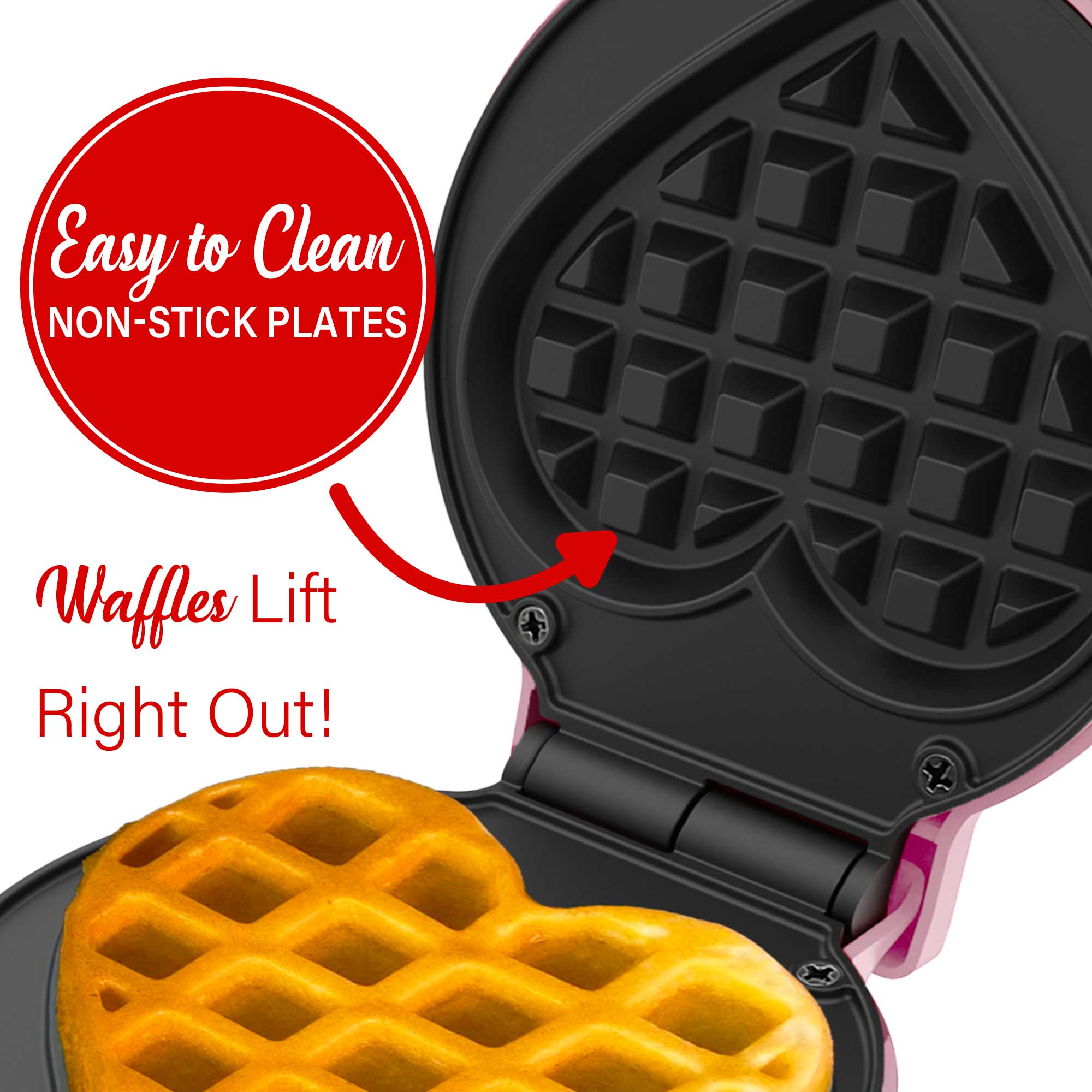 Brentwood TS-2144PK Non-Stick 4” Mini Maker for Waffles, Keto Chaffles, Hash Browns, and More, Heart, Pink