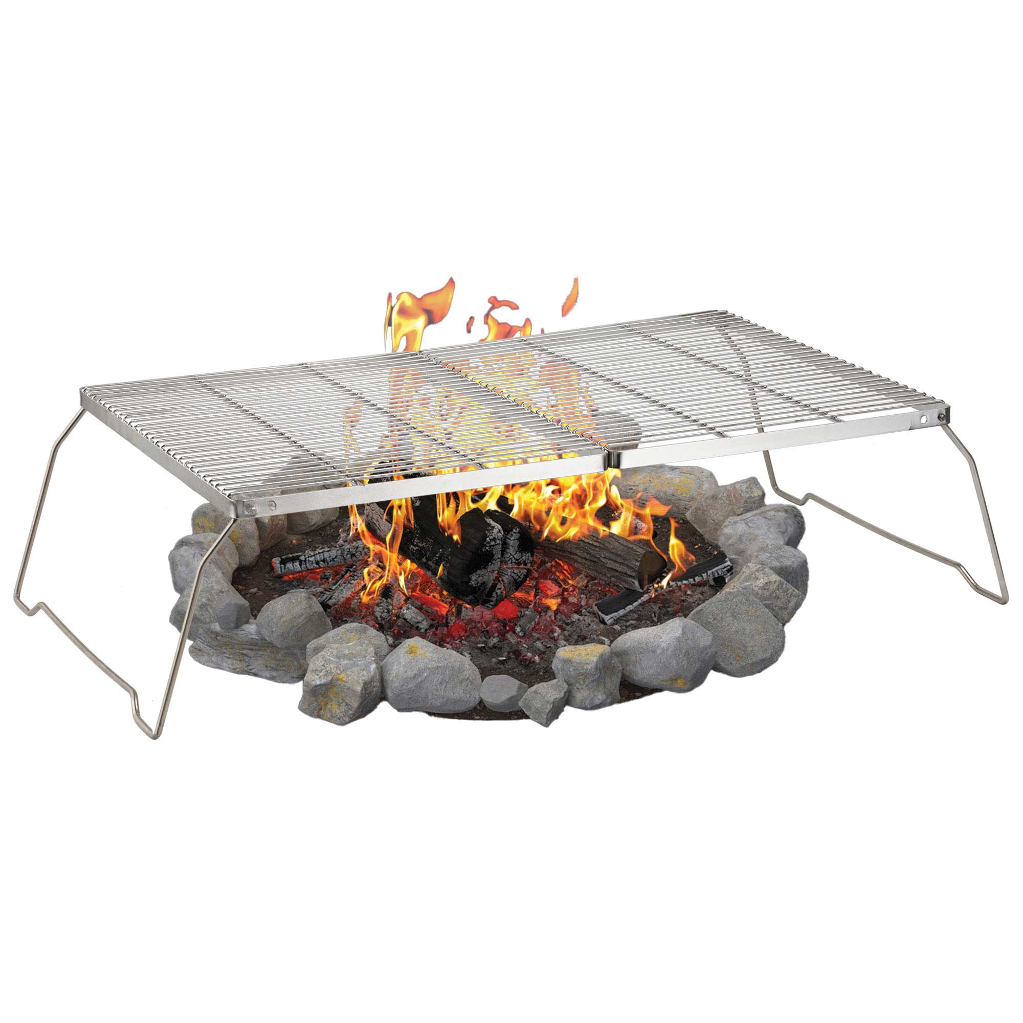 Brentwood BB-17X25SS 25” x 17” Heavy Duty Stainless Steel Portable Folding Campfire Grill with Carry Bag
