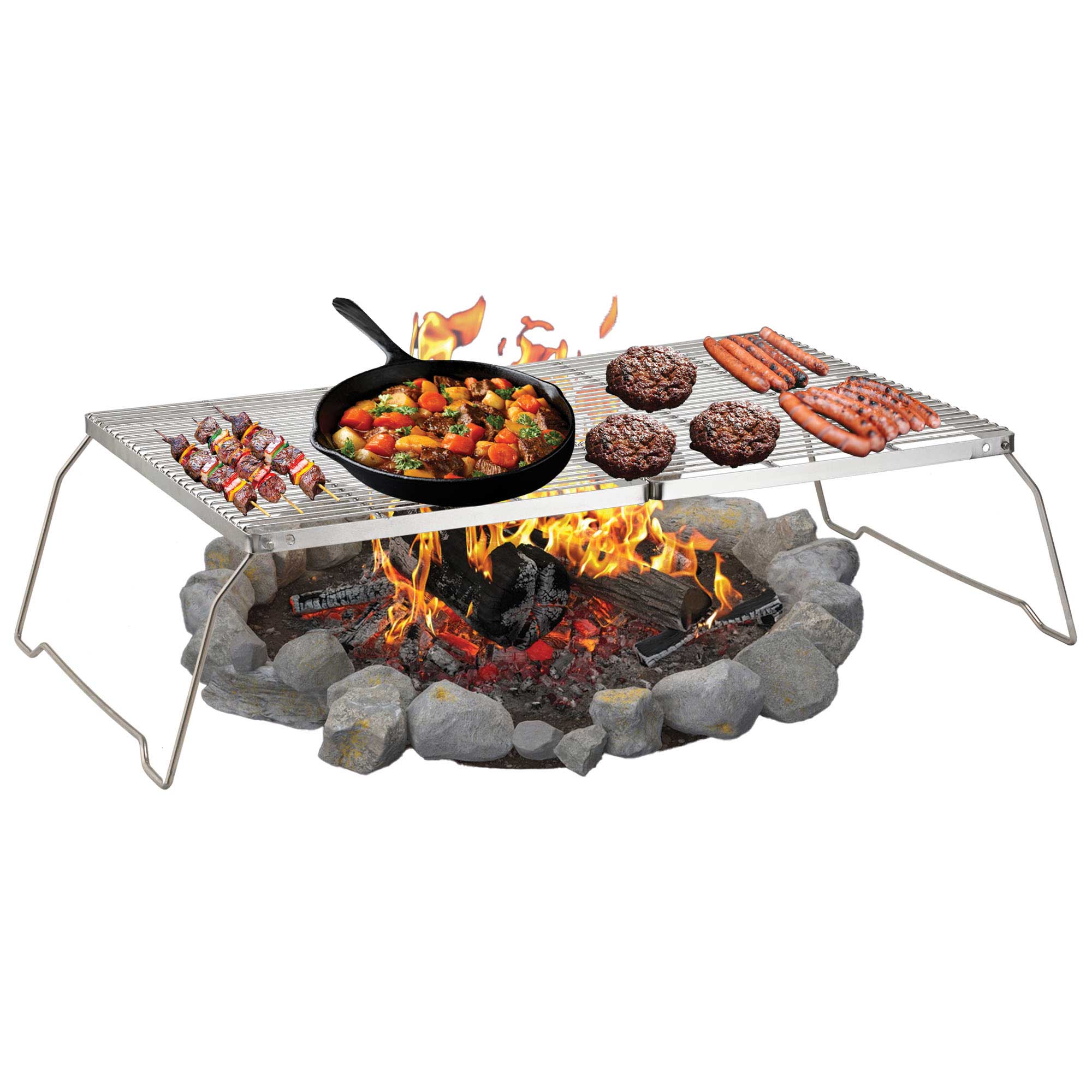 Brentwood BB-17X25SS 25” x 17” Heavy Duty Stainless Steel Portable Folding Campfire Grill with Carry Bag