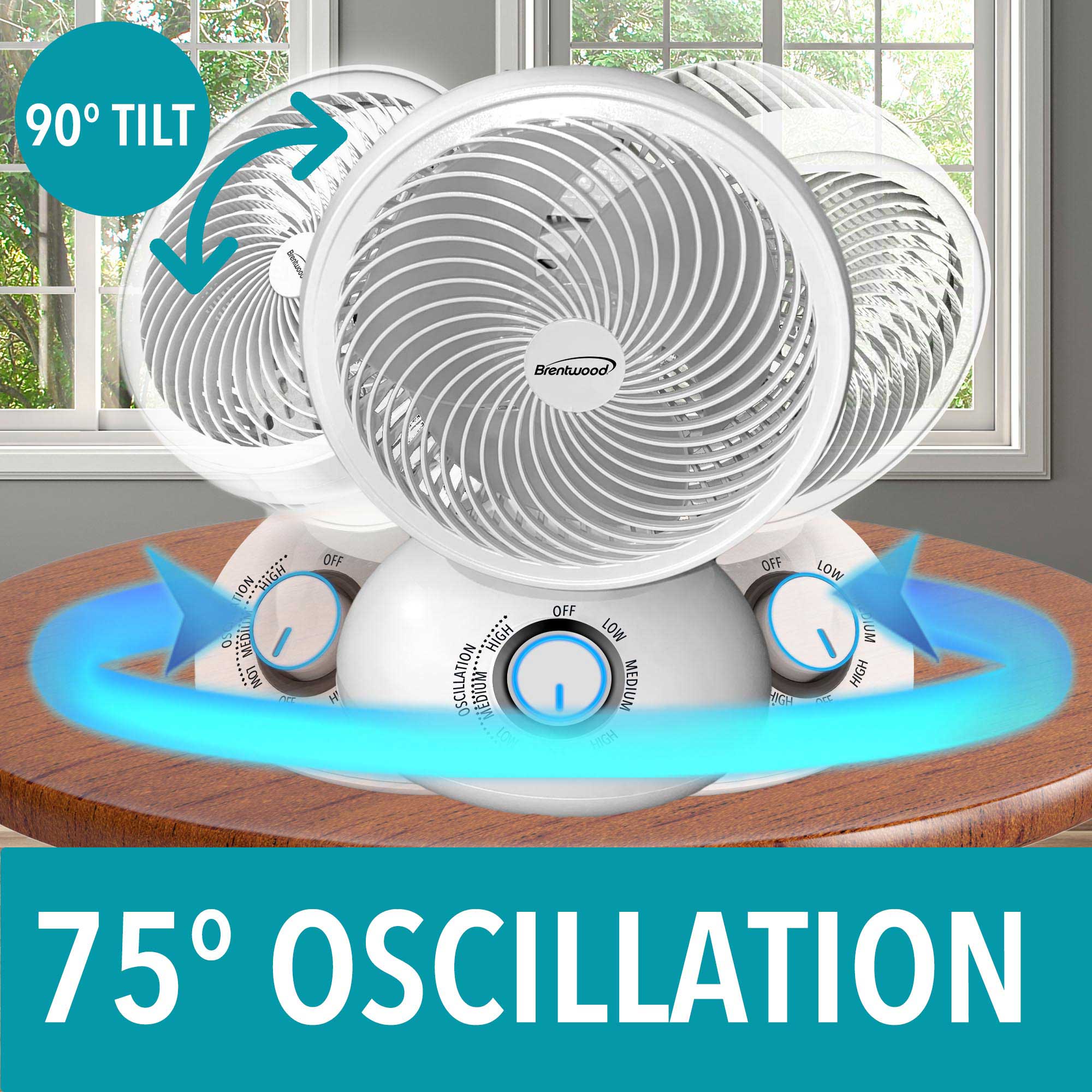 Brentwood F-650MW 6-Inch 3-Speed Oscillating Air Circulator Desktop Fan, White
