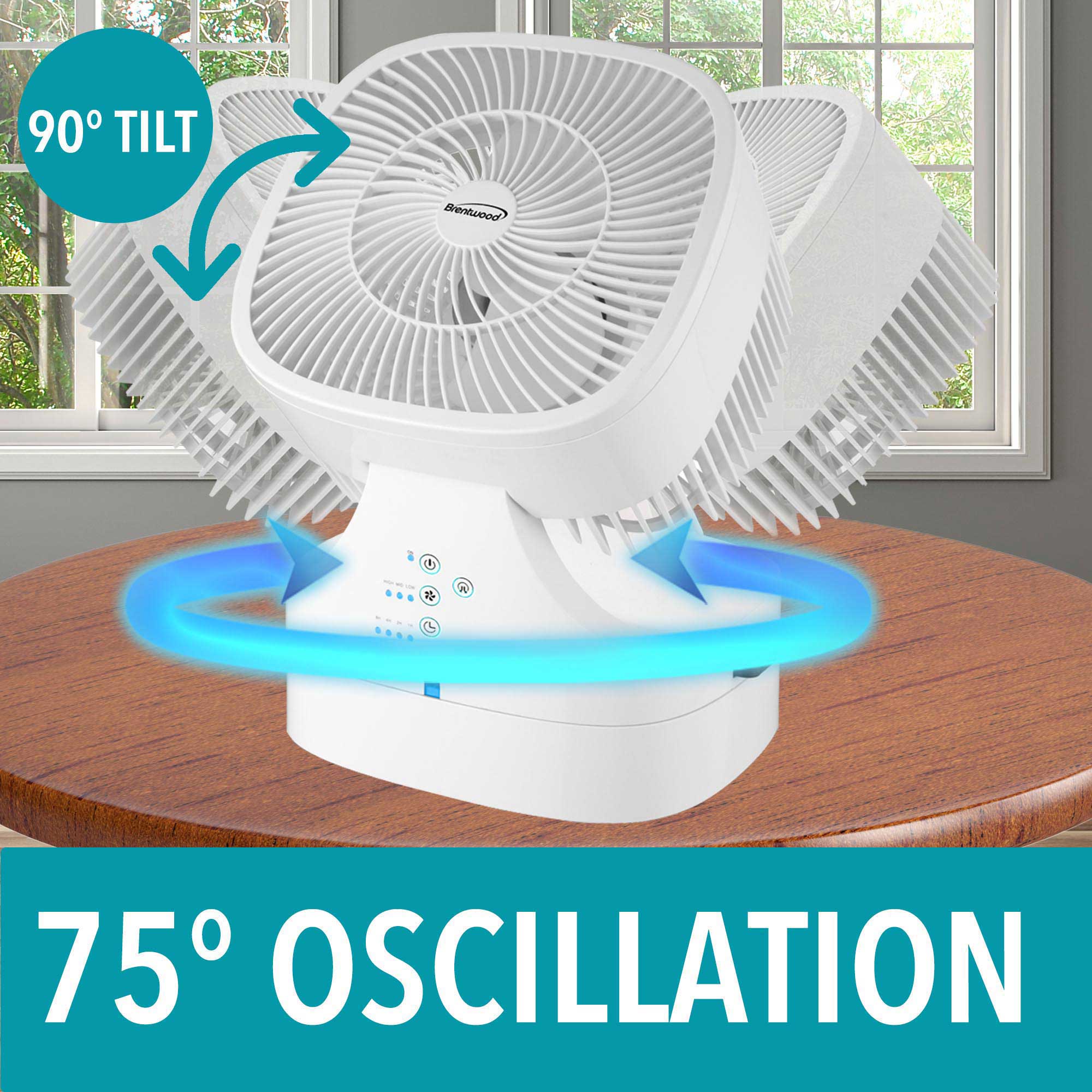 Brentwood F-900RW 8-Inch 3-Speed Remote Control Oscillating Air Circulator Desktop Fan with Timer and Auto Shut Off, White