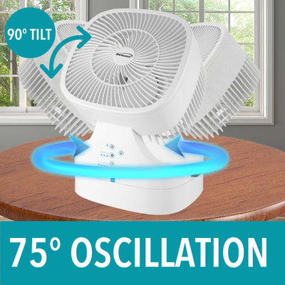 Brentwood F-900RW 8-Inch 3-Speed Remote Control Oscillating Air Circulator Desktop Fan with Timer and Auto Shut Off, White