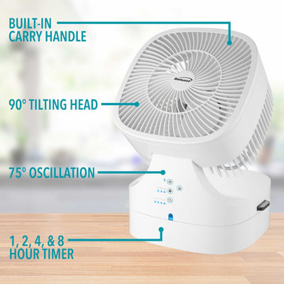 Brentwood F-900RW 8-Inch 3-Speed Remote Control Oscillating Air Circulator Desktop Fan with Timer and Auto Shut Off, White