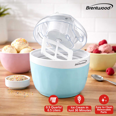 Brentwood TS-1409BL 0.5 Quart Ice Cream and Sorbet Maker, Frozen Yogurt, Gelato, and Custard Machine, Blue