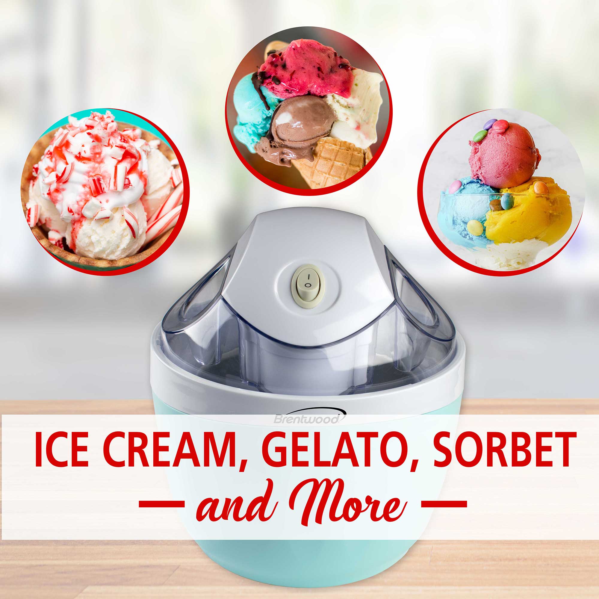Brentwood TS-1409BL 0.5 Quart Ice Cream and Sorbet Maker, Frozen Yogurt, Gelato, and Custard Machine, Blue