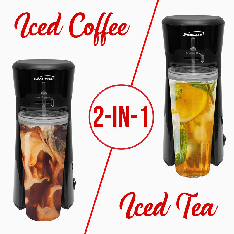 Brentwood KT-2121BK Single Serve Iced Coffee and Tea Maker with 20oz Insulated Tumbler and Reusable Filter, Black
