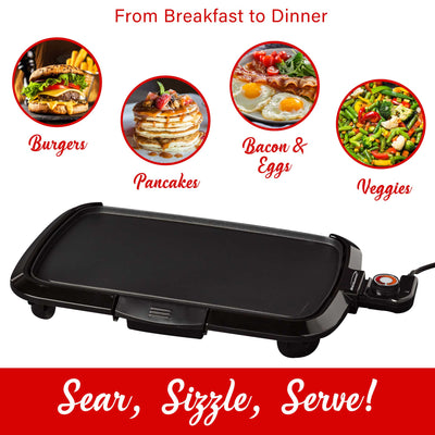 Brentwood TS-821 Non-Stick Electric Griddle with Drip Tray, Adjustable Temperature, and Cool Touch Handles, 16 x 10 Inch, Black