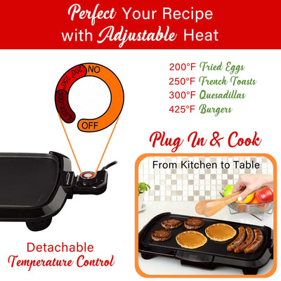 Brentwood TS-821 Non-Stick Electric Griddle with Drip Tray, Adjustable Temperature, and Cool Touch Handles, 16 x 10 Inch, Black