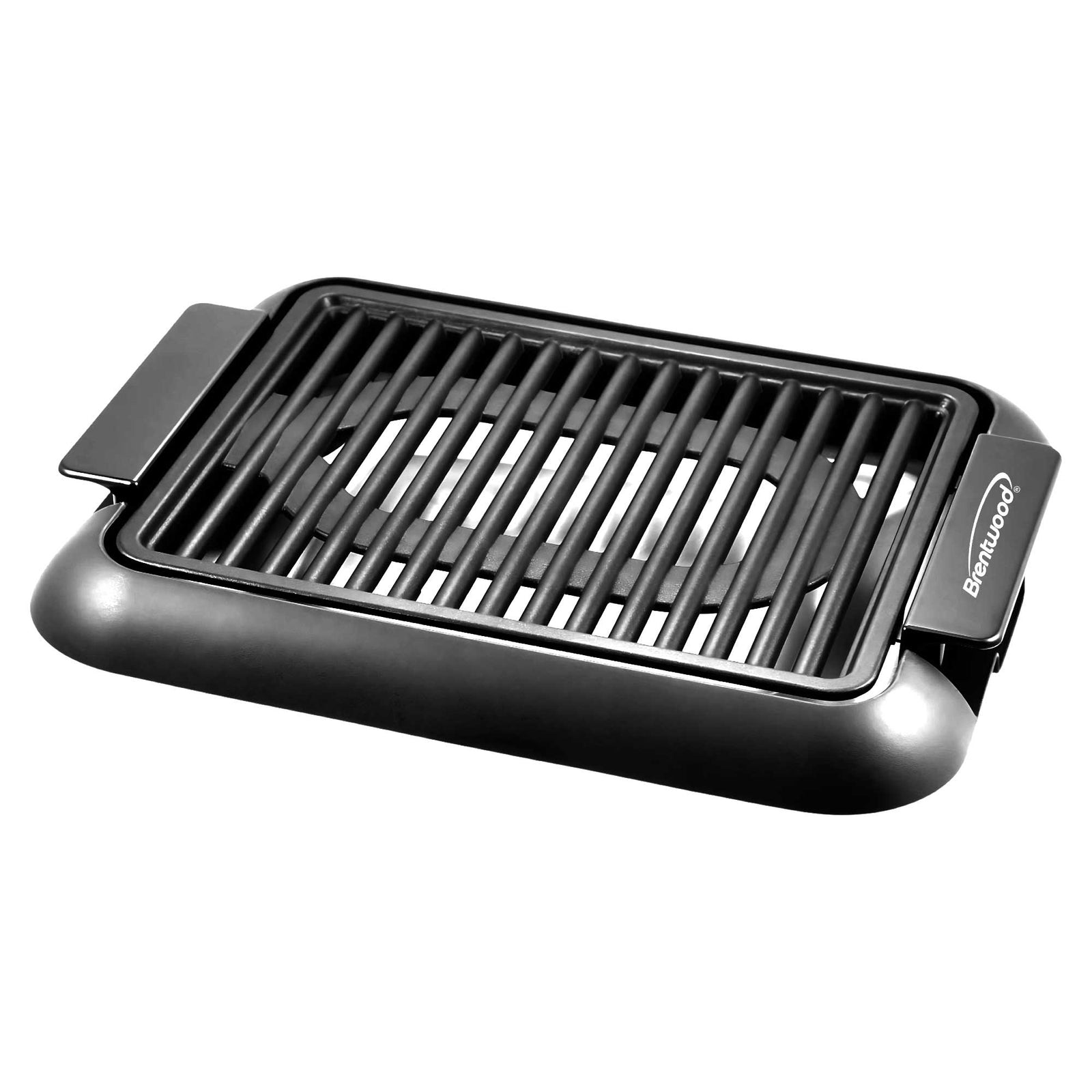 Brentwood TS-643BK 1200W Electric Smokeless Indoor Grill with Ceramic Non-Stick Surface, Adjustable Temperature, and Dishwasher Safe Parts, 12.6” x 10”, Black