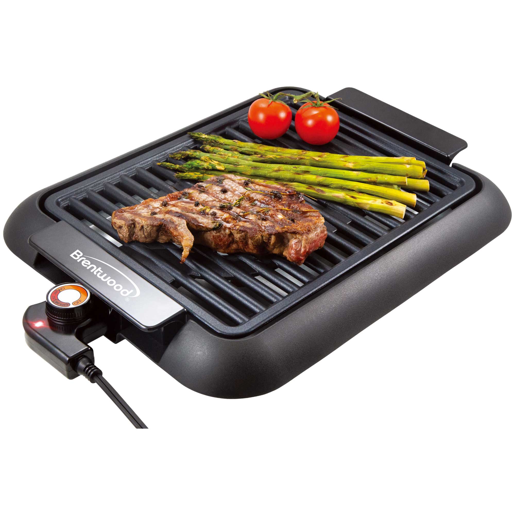 Brentwood TS-643BK 1200W Electric Smokeless Indoor Grill with Ceramic Non-Stick Surface, Adjustable Temperature, and Dishwasher Safe Parts, 12.6” x 10”, Black
