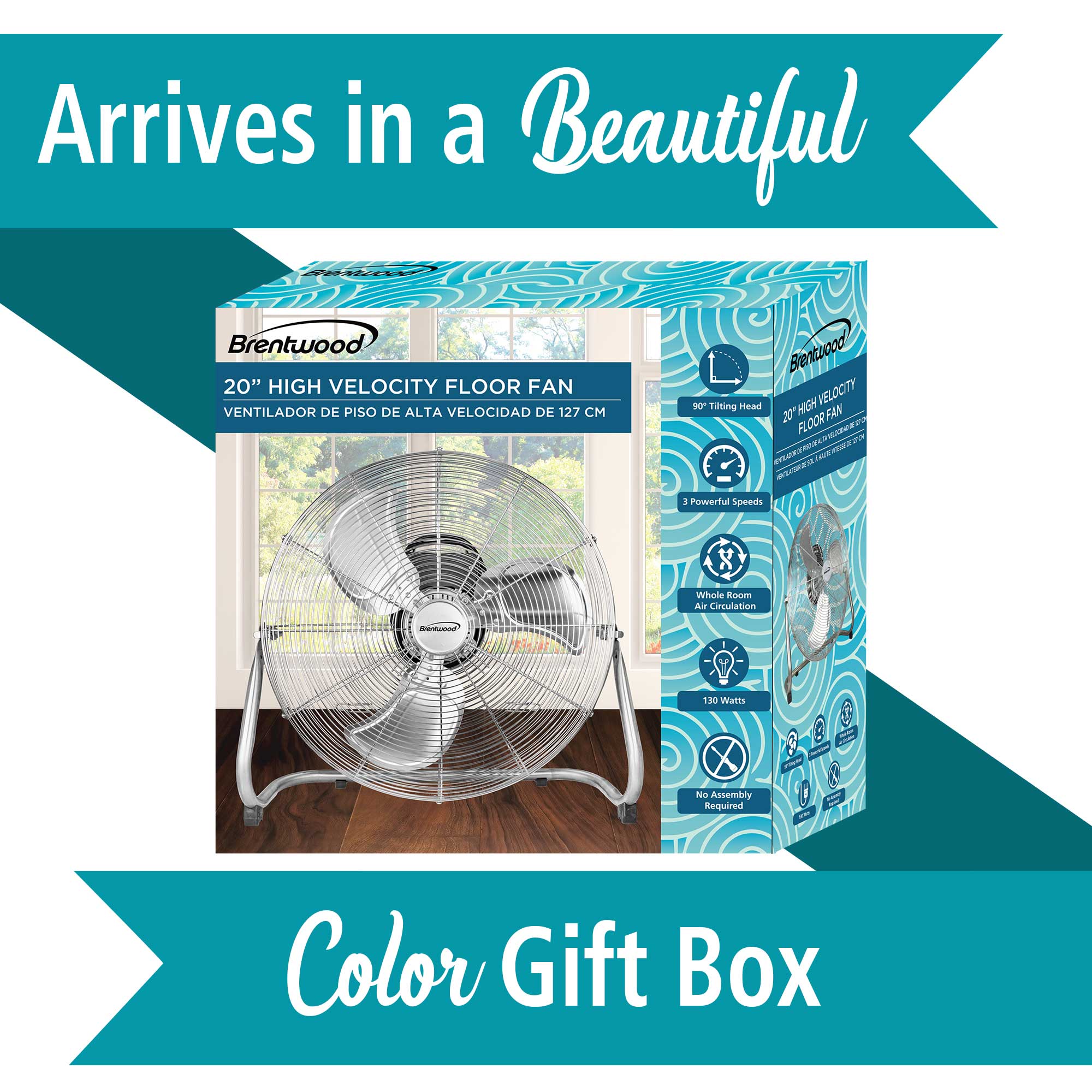 Brentwood Kool Zone F-20CRC 3-Speed 20” High Velocity Floor Fan, Metal Construction