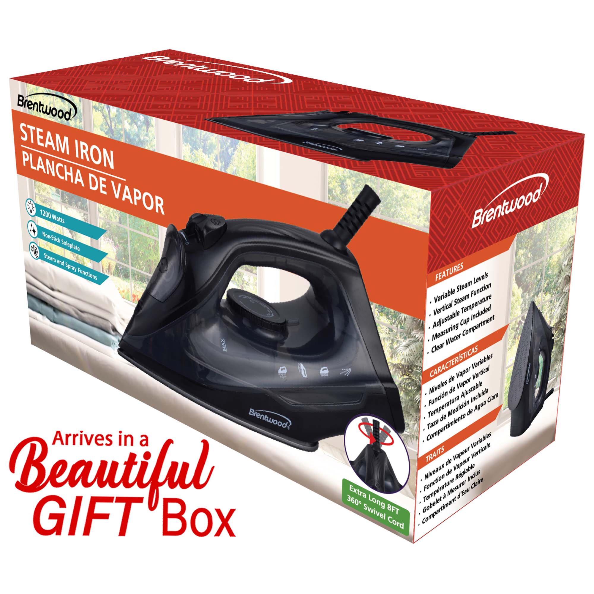 Brentwood MPI-51BK 1200W Lightweight Non-Stick Steam Iron