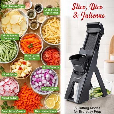 Coming Soon - Brentwood KA-5066BK 3-in-1 Safe Mandoline Slicer, Vegetable Chopper, Thick & Thin Julienne, Adjustable Thickness 0.5mm-8mm, Black