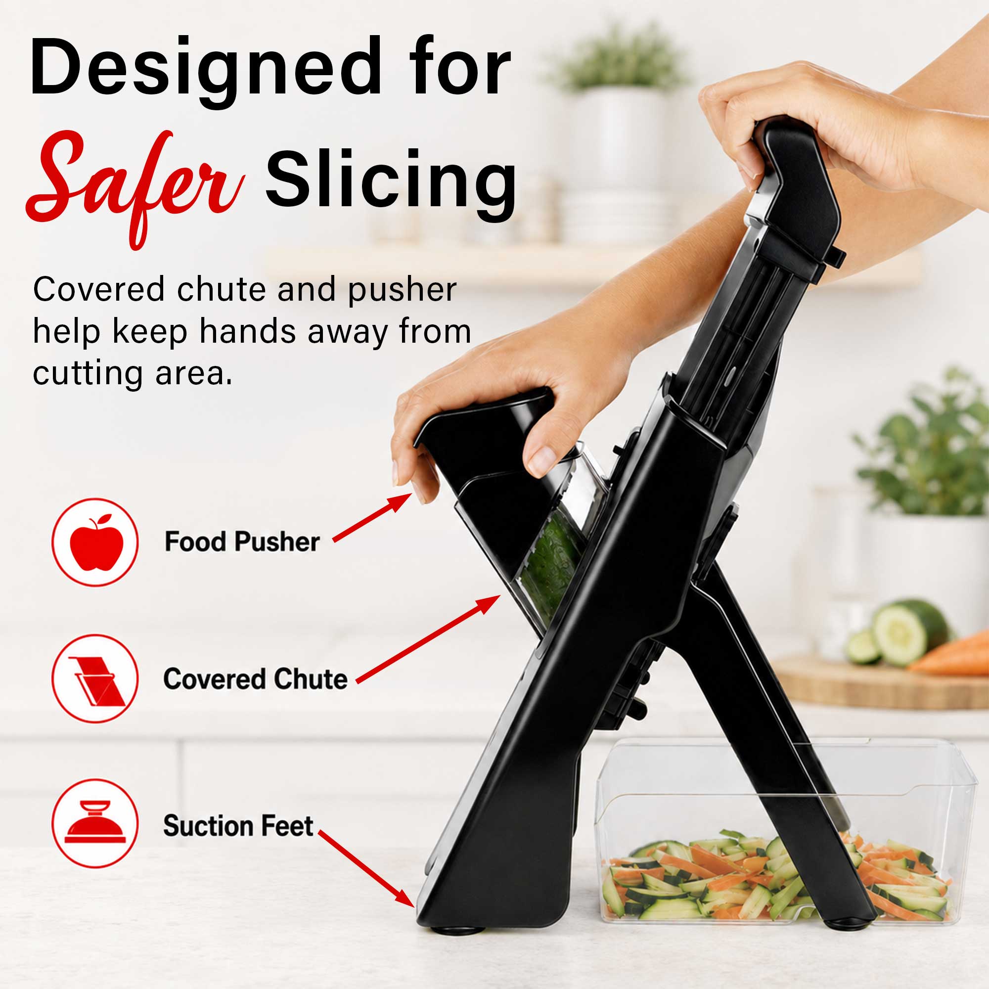 Coming Soon - Brentwood KA-5066BK 3-in-1 Safe Mandoline Slicer, Vegetable Chopper, Thick & Thin Julienne, Adjustable Thickness 0.5mm-8mm, Black