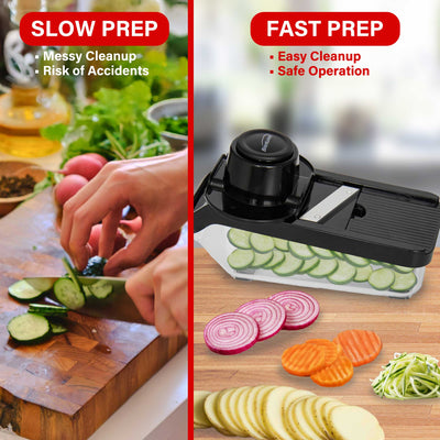 Brentwood KA-5046BK Mandoline Slicer and Cheese Grater with 3.6-Cup Storage Container and 6 Interchangeable Stainless Steel Blades, Black