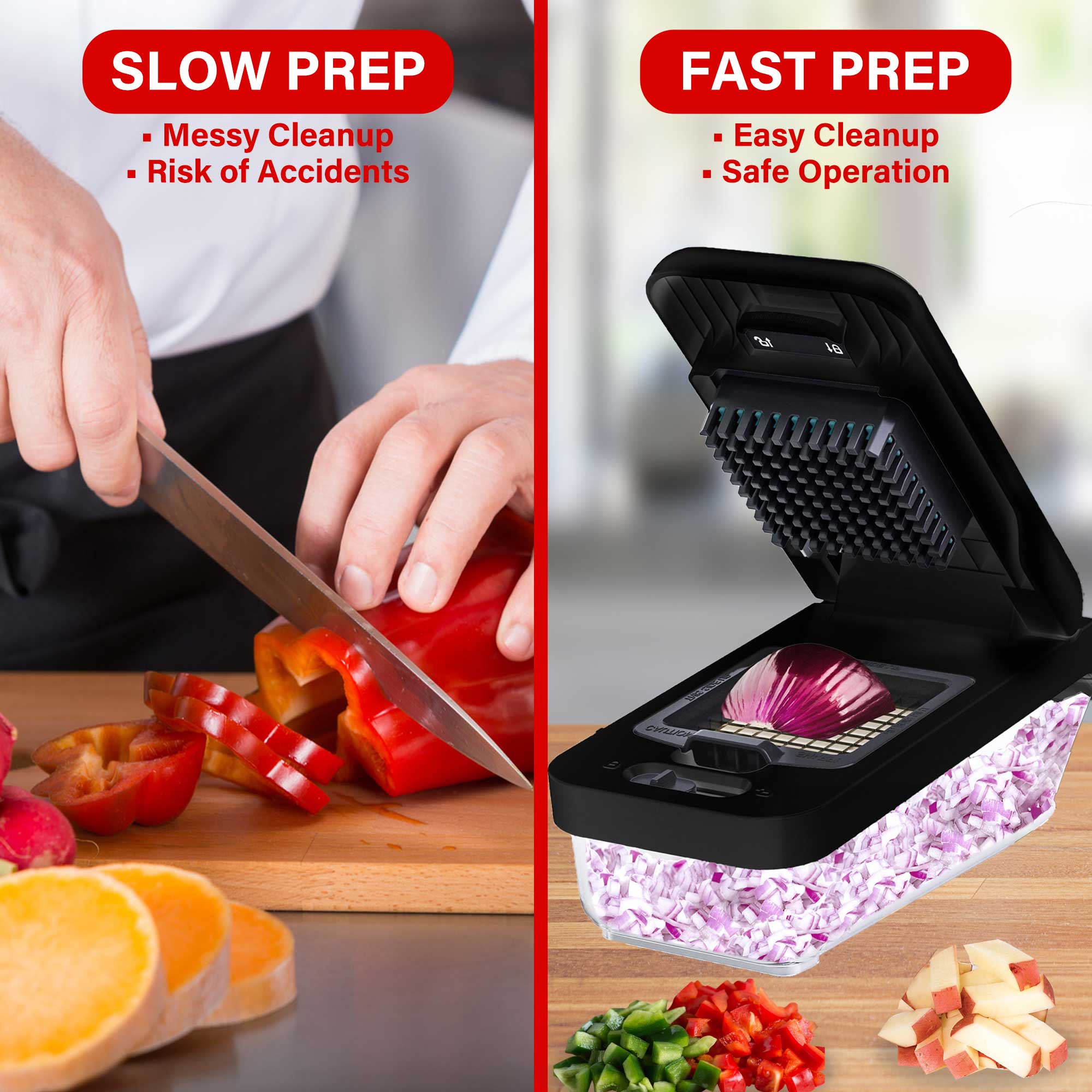 Brentwood KA-5024BKS Vegetable Chopper with 3.6-Cup Storage Container and 2 Interchangeable Stainless Steel Blades, Black