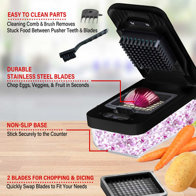 Brentwood KA-5024BKS Vegetable Chopper with 3.6-Cup Storage Container and 2 Interchangeable Stainless Steel Blades, Black