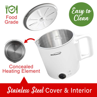 Brentwood KT-1504W 27oz Electric Travel Kettle & Hot Pot, Collapsible, Cool Touch Double Wall Stainless Steel Construction, Cordless with 360° Base, Auto Shut Off, Boil Dry Protection