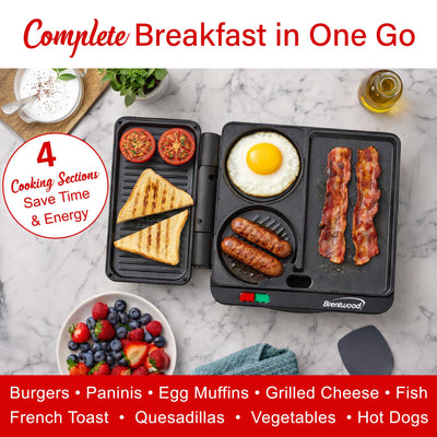 Brentwood TS-812BK 1000w Multipurpose Sandwich Maker and Hamburger Grill with Burger Press, Ceramic Non-Stick, and Cool Touch Housing, Black