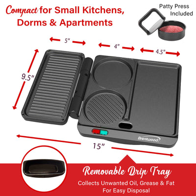 Brentwood TS-812BK 1000w Multipurpose Sandwich Maker and Hamburger Grill with Burger Press, Ceramic Non-Stick, and Cool Touch Housing, Black