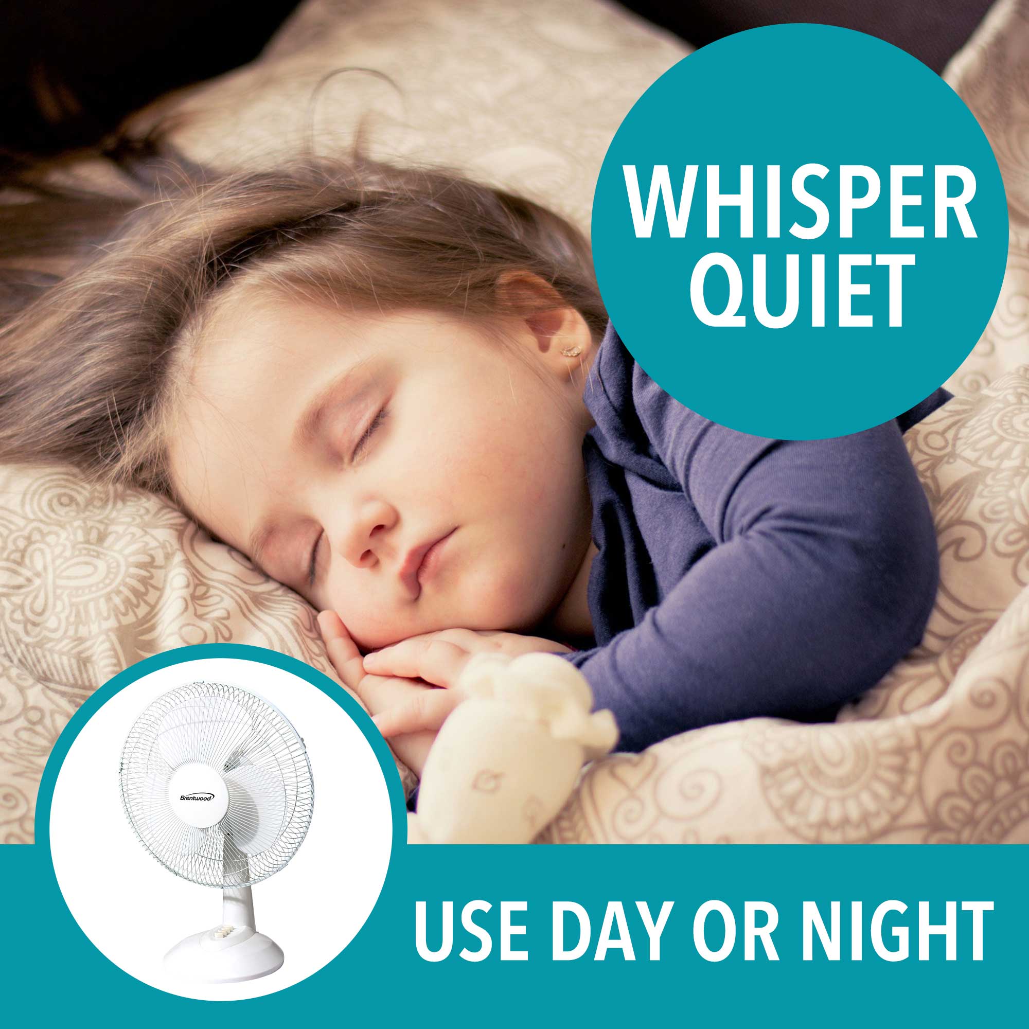 Brentwood Kool Zone F-16DW 3-Speed 16” Oscillating Desk Fan, White