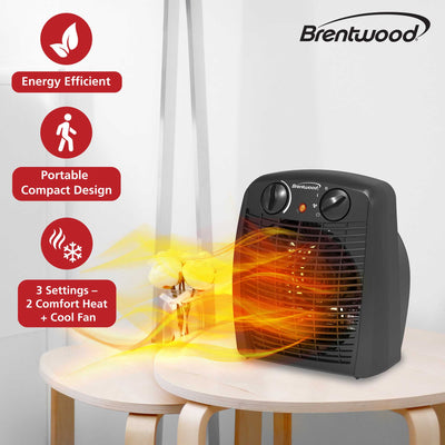 Brentwood H-F305BK 1500-Watt Portable Electric Space Heater and Fan, Black