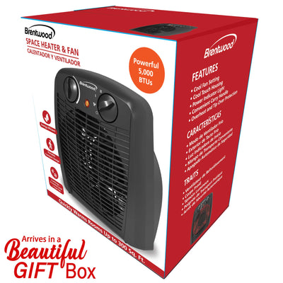 Brentwood H-F305BK 1500-Watt Portable Electric Space Heater and Fan, Black