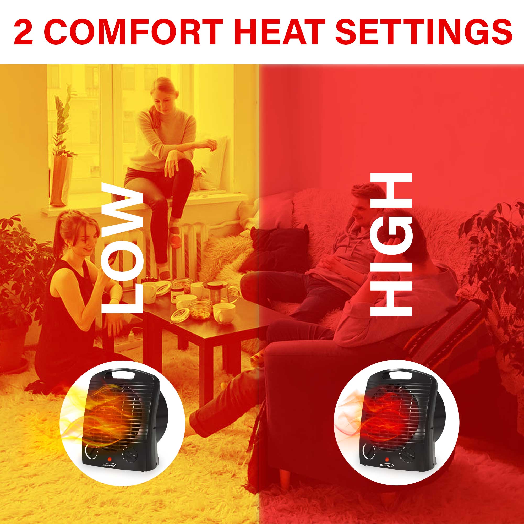 Brentwood H-F306BK 1500-Watt Portable Electric Space Heater and Fan, Black