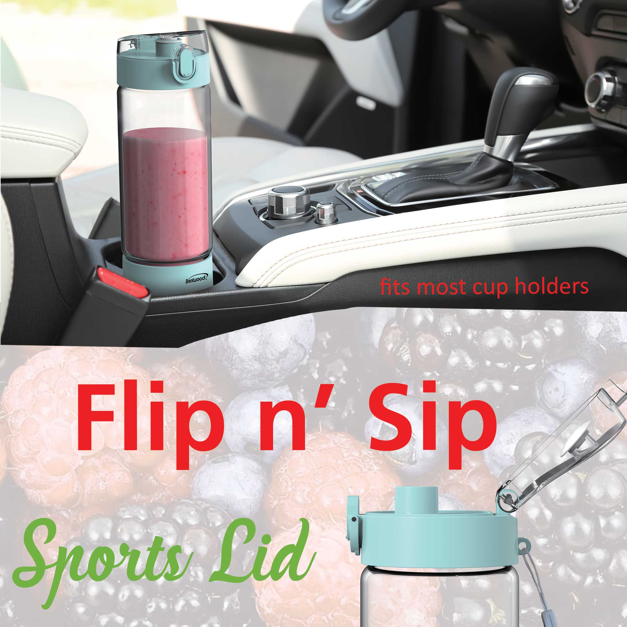 Brentwood RJB-100BL 17oz Portable Battery Operated USB Glass Blender, Blue