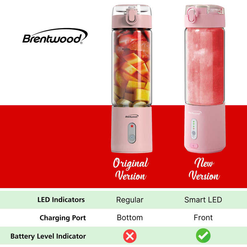 Brentwood RJB-100PK 17oz Portable Battery Operated USB Glass Blender, Pink