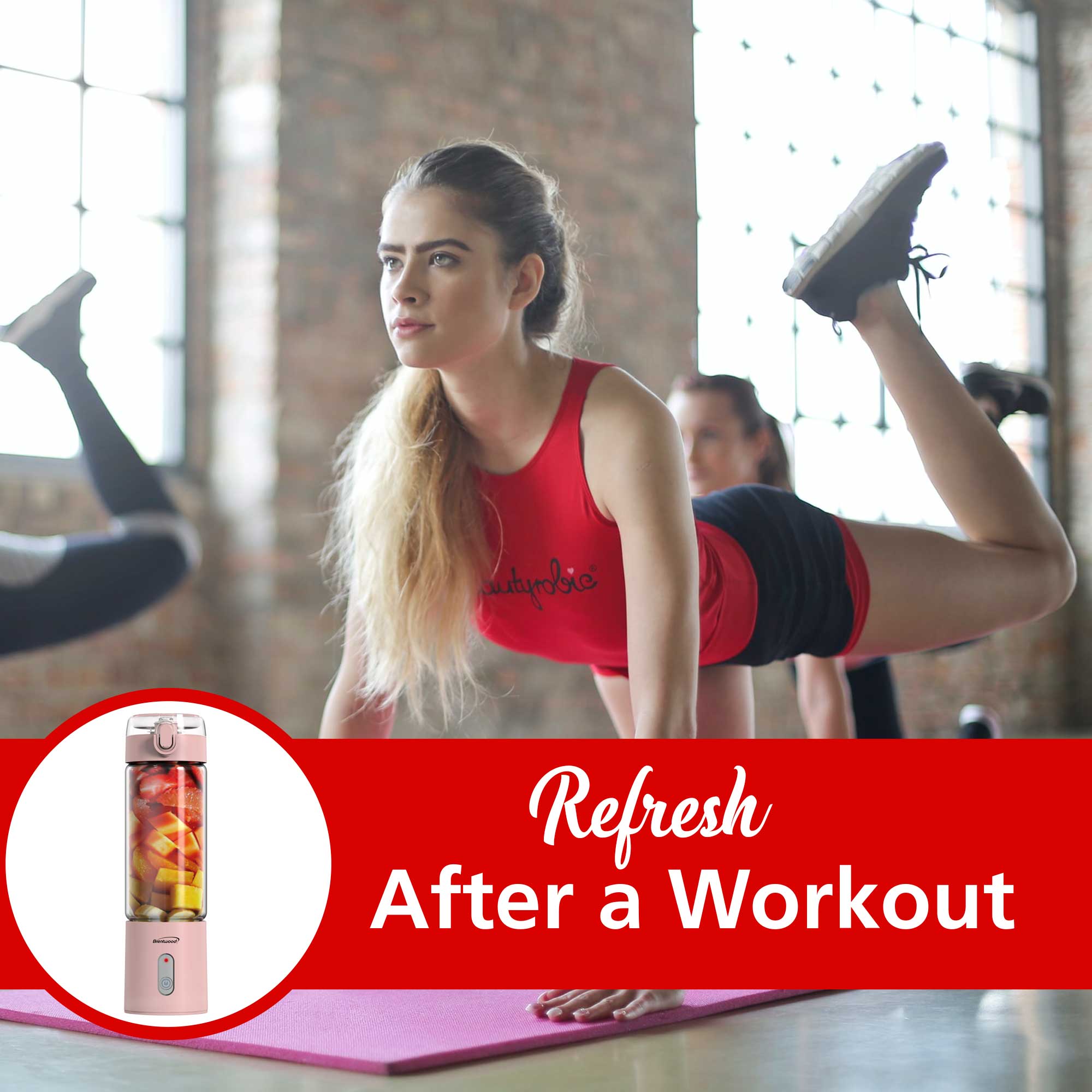 Brentwood RJB-100PK 17oz Portable Battery Operated USB Glass Blender, Pink