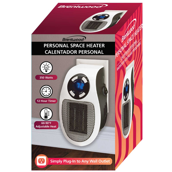 Brentwood HC350W 350Watt PlugIn Wall Outlet Personal Space Heater, Brentwood Appliances