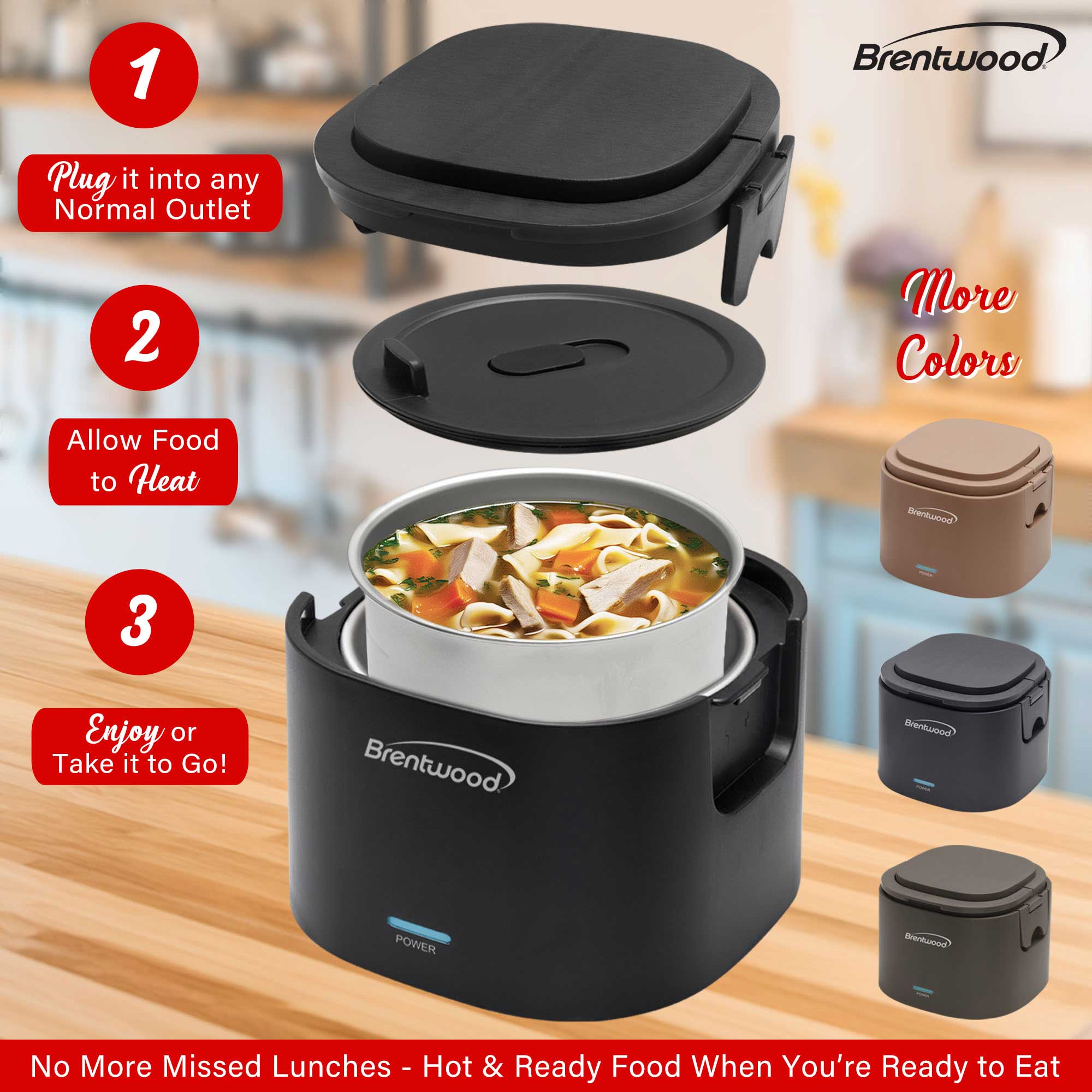Brentwood ELB-600BK 110V 50W 0.6L Portable Leakproof Electric Lunch Box Food Warmer, Black