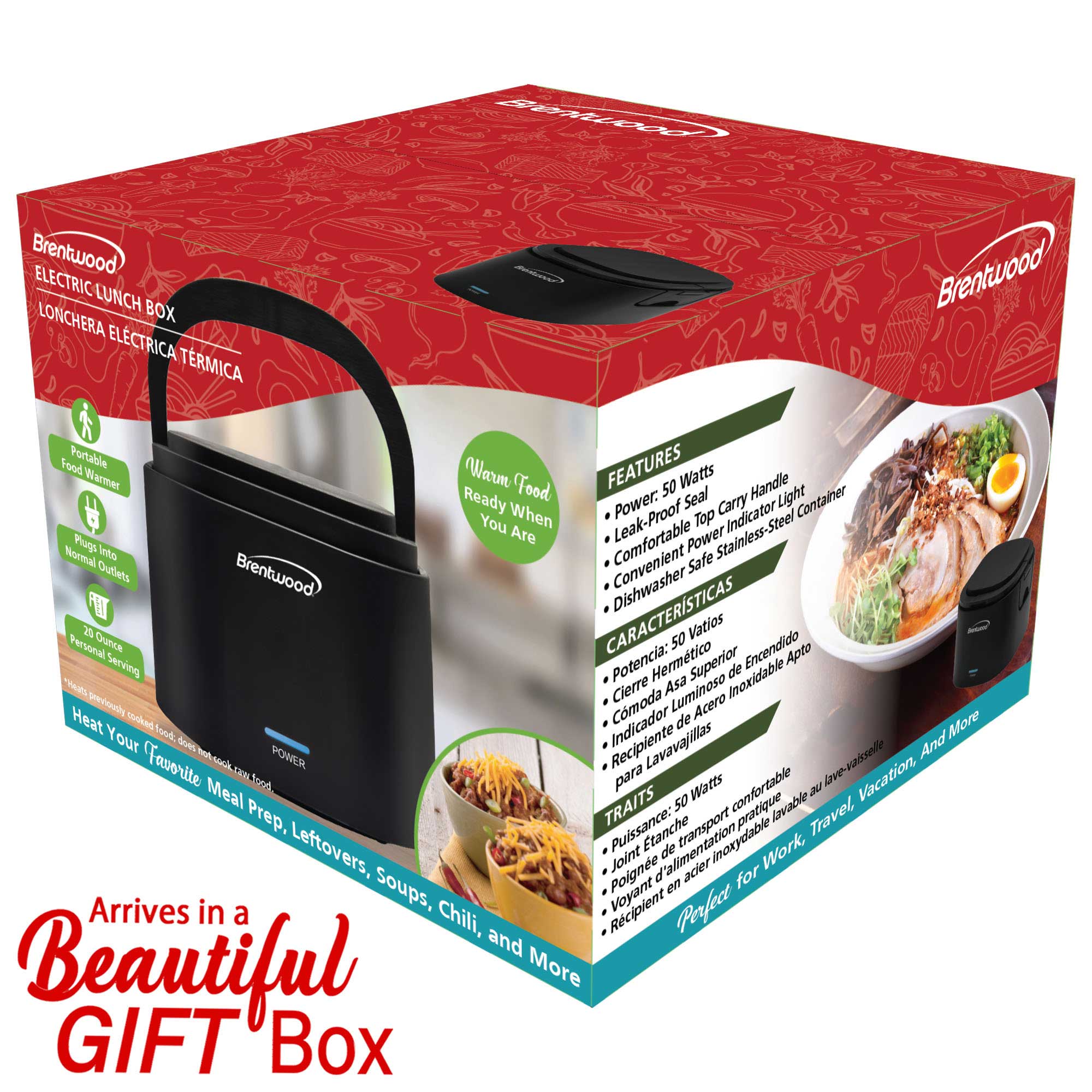 Brentwood ELB-600BK 110V 50W 0.6L Portable Leakproof Electric Lunch Box Food Warmer, Black