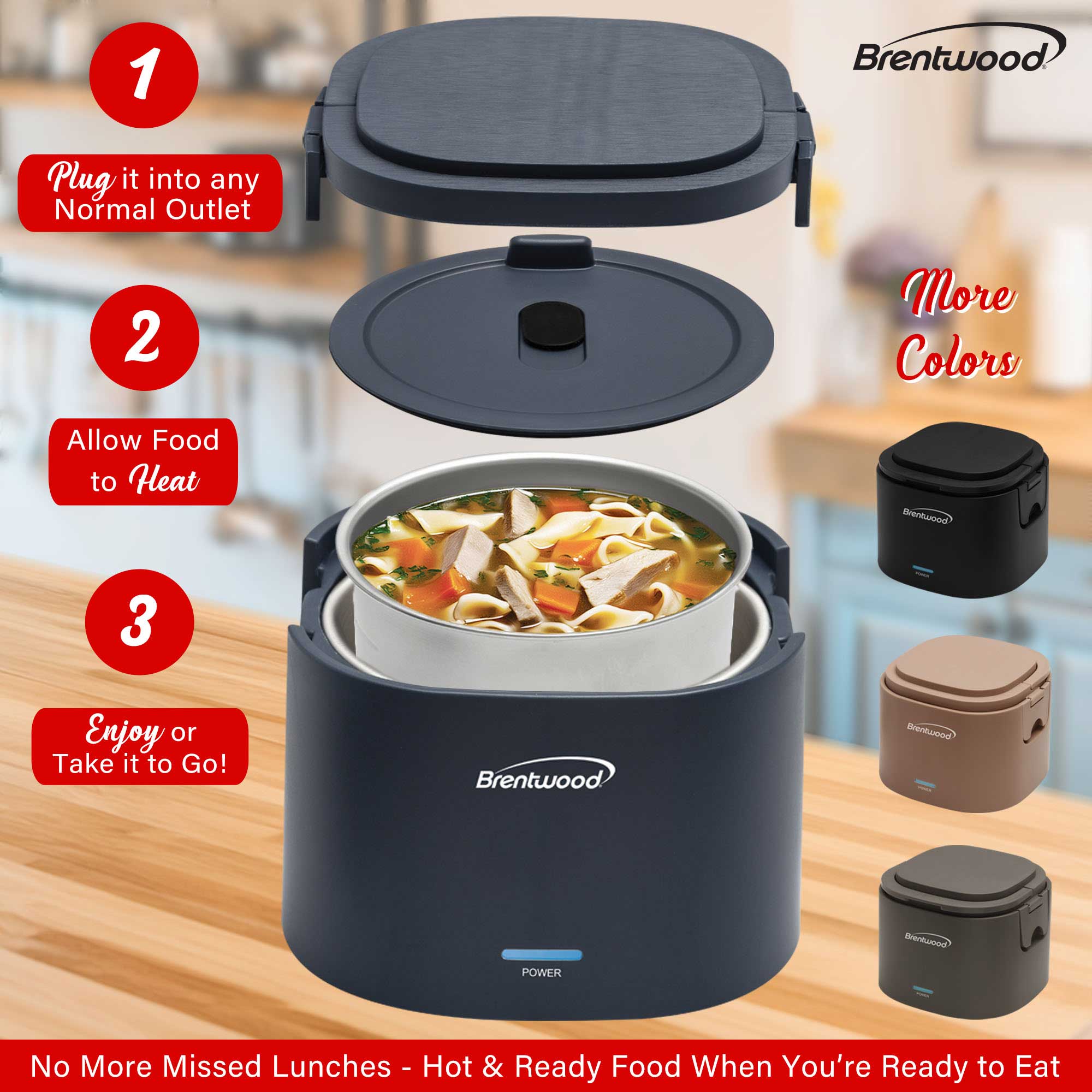 Brentwood ELB-600BL 110V 50W 0.6L Portable Leakproof Electric Lunch Box Food Warmer, Blue