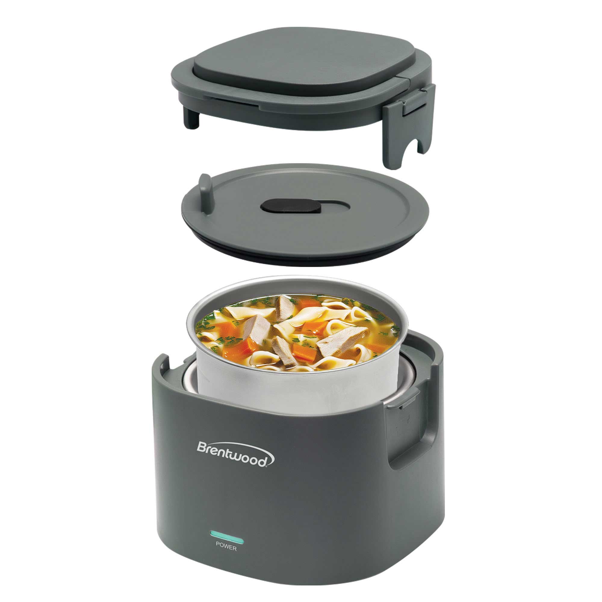 Brentwood ELB-600GRY 110V 50W 0.6L Portable Leakproof Electric Lunch Box Food Warmer, Gray