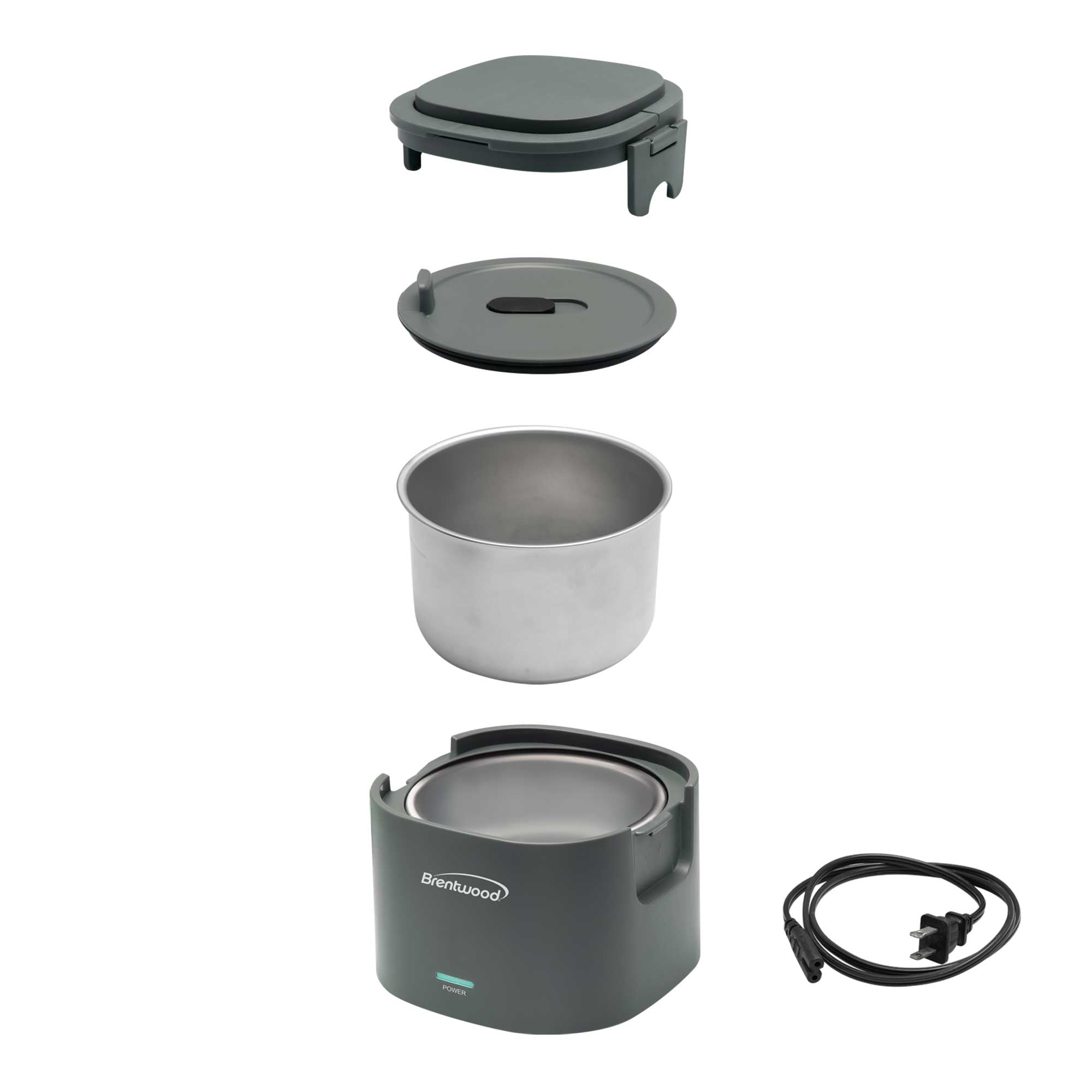 Brentwood ELB-600GRY 110V 50W 0.6L Portable Leakproof Electric Lunch Box Food Warmer, Gray