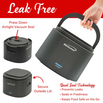 Brentwood ELB-600GRY 110V 50W 0.6L Portable Leakproof Electric Lunch Box Food Warmer, Gray
