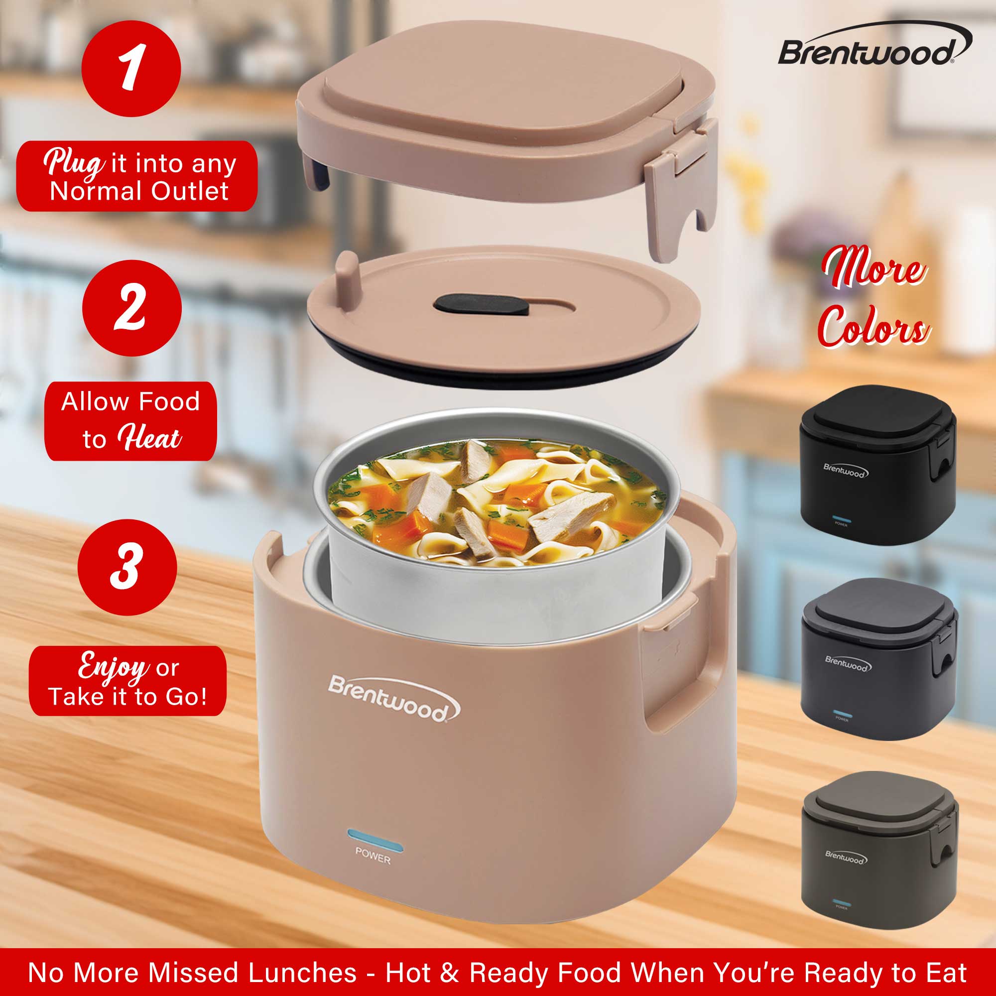 Brentwood ELB-600PK 110V 50W 0.6L Portable Leakproof Electric Lunch Box Food Warmer, Pink