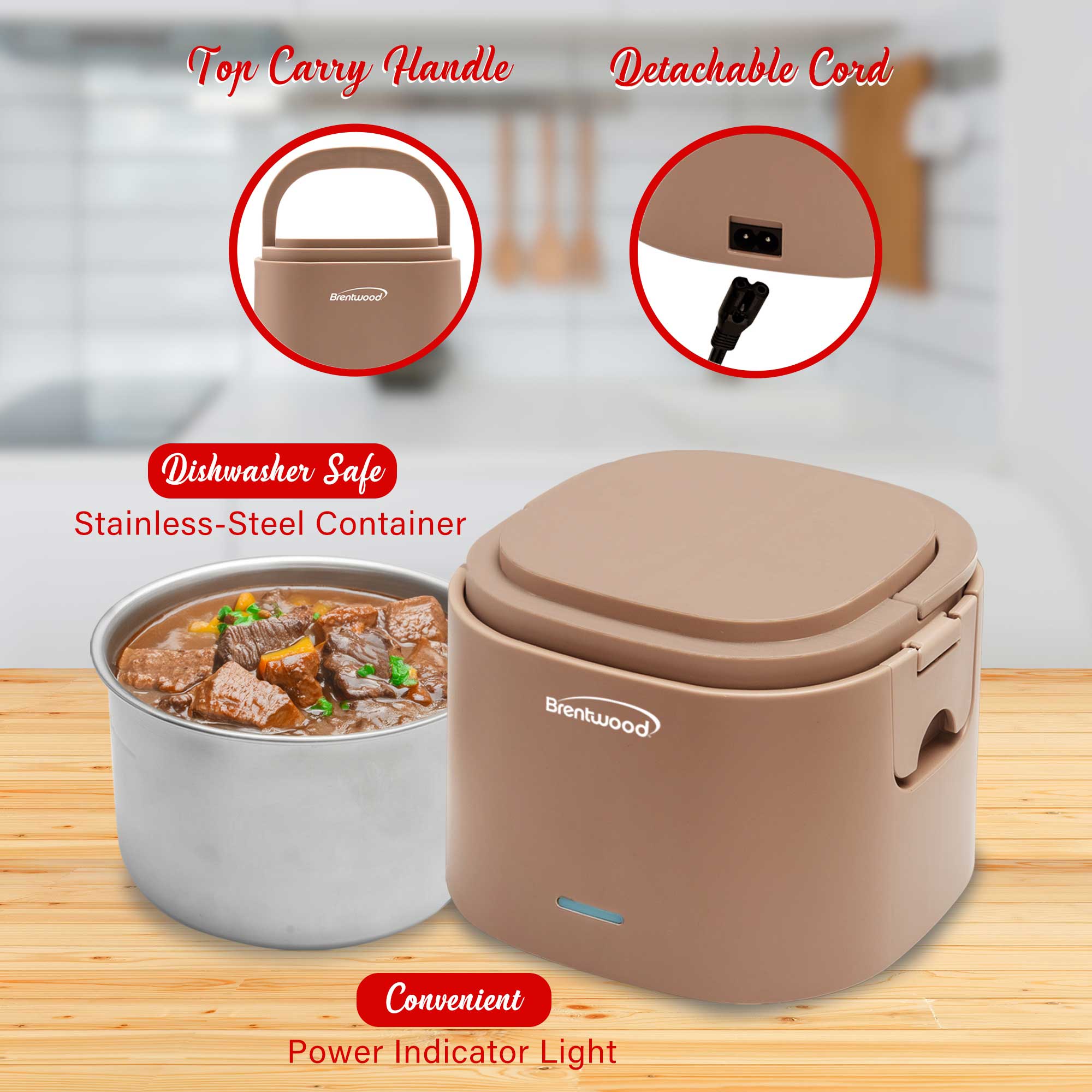 Brentwood ELB-600PK 110V 50W 0.6L Portable Leakproof Electric Lunch Box Food Warmer, Pink